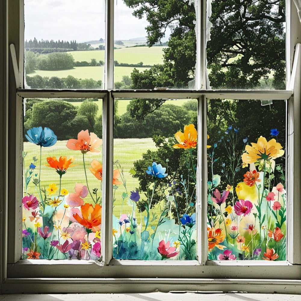 Colorful Floral Bouquet Window Sticker – Vibrant design, easy peel & removable – Perfect for home, cafe & spring decor ✨