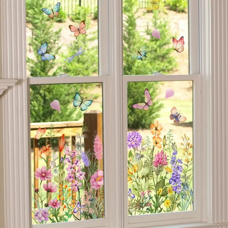 Colorful Floral Bouquet Window Sticker – Vibrant design, easy peel & removable – Perfect for home, cafe & spring decor ✨