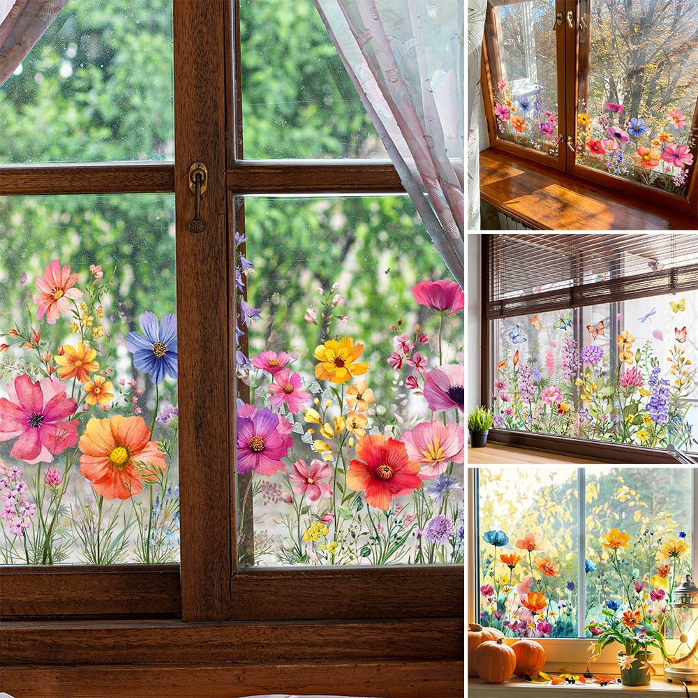 Colorful Floral Bouquet Window Sticker – Vibrant design, easy peel & removable – Perfect for home, cafe & spring decor ✨