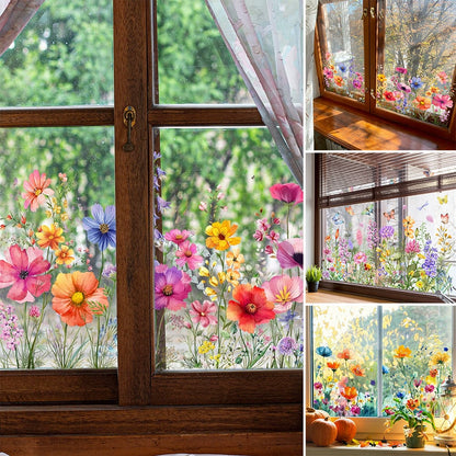 Colorful Floral Bouquet Window Sticker – Vibrant design, easy peel & removable – Perfect for home, cafe & spring decor ✨
