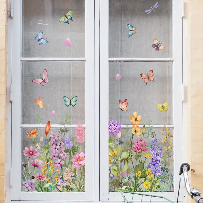 Colorful Floral Bouquet Window Sticker – Vibrant design, easy peel & removable – Perfect for home, cafe & spring decor ✨