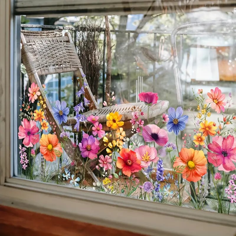 Colorful Floral Bouquet Window Sticker – Vibrant design, easy peel & removable – Perfect for home, cafe & spring decor ✨