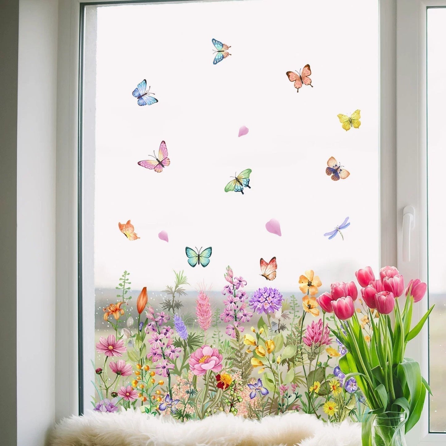 Colorful Floral Bouquet Window Sticker – Vibrant design, easy peel & removable – Perfect for home, cafe & spring decor ✨