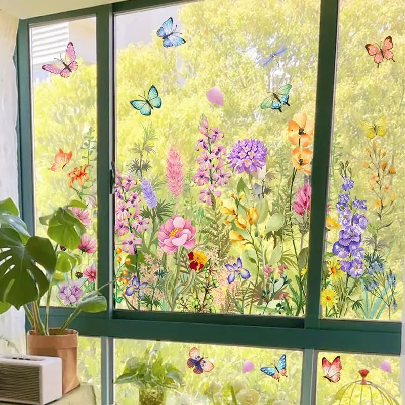 Colorful Floral Bouquet Window Sticker – Vibrant design, easy peel & removable – Perfect for home, cafe & spring decor ✨
