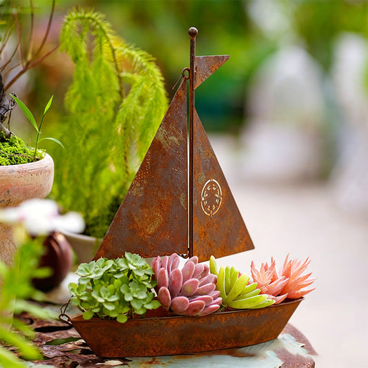 Rustic Sailboat Metal Planter