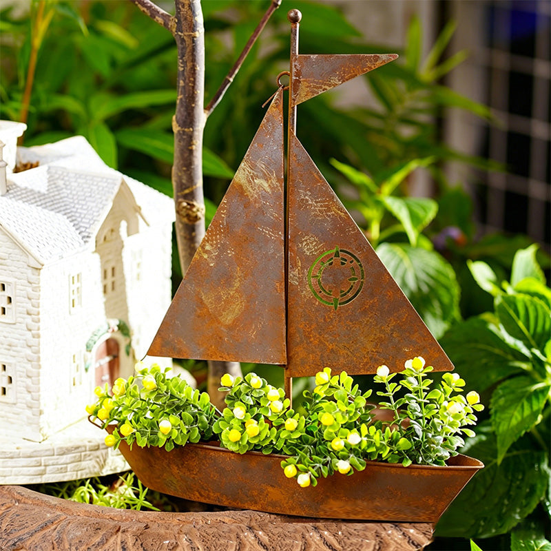 Rustic Sailboat Metal Planter