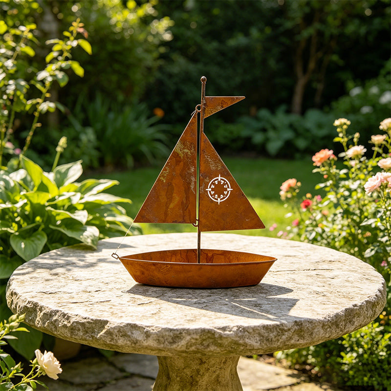 Rustic Sailboat Metal Planter