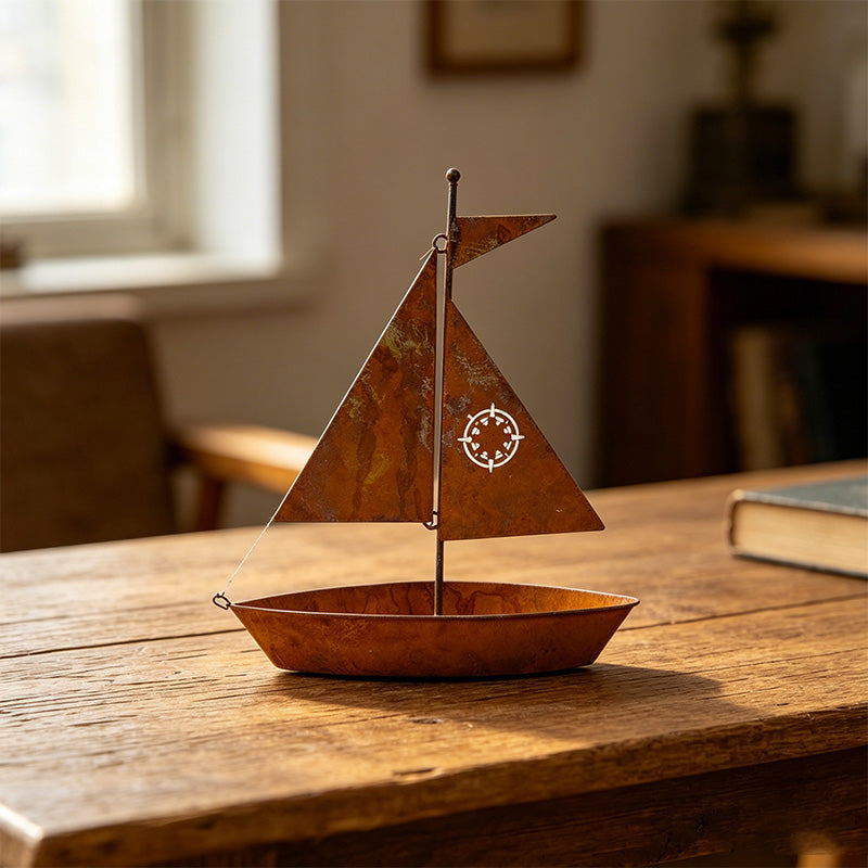 Rustic Sailboat Metal Planter