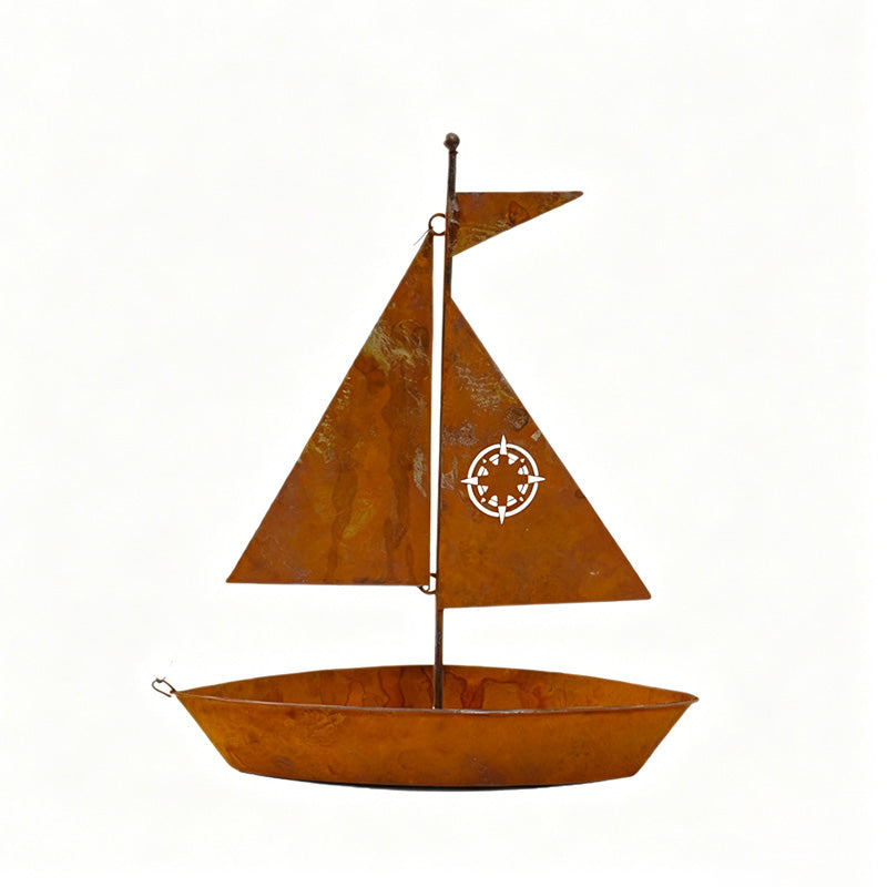 Rustic Sailboat Metal Planter