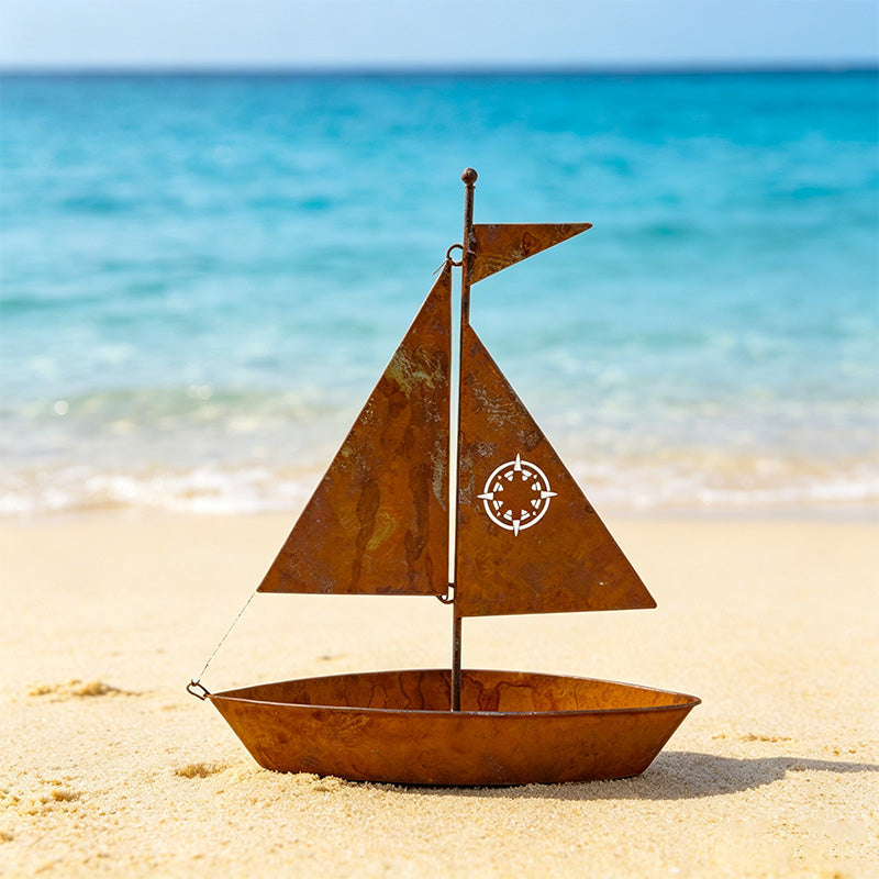 Rustic Sailboat Metal Planter