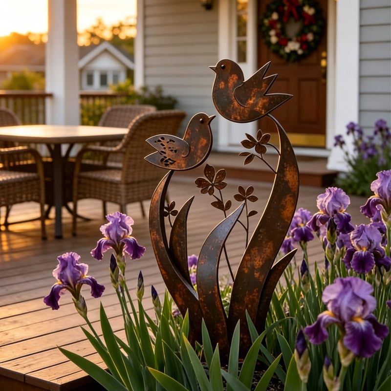 🔥Rustic Bird & Flower Metal Garden Stake