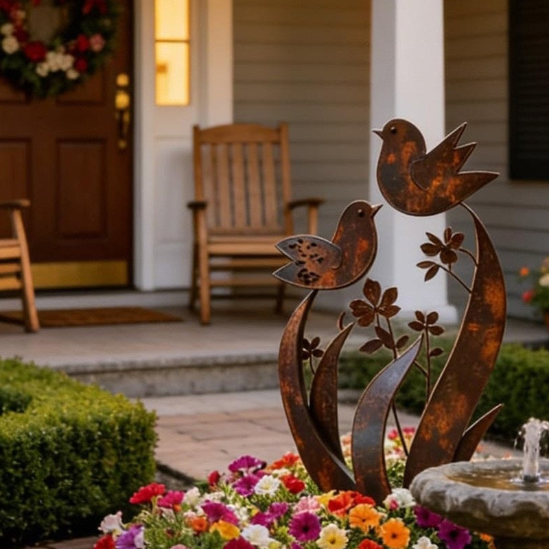 🔥Rustic Bird & Flower Metal Garden Stake