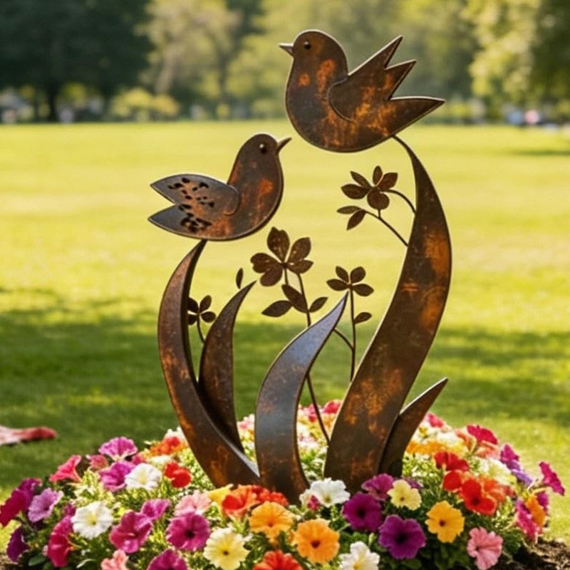 🔥Rustic Bird & Flower Metal Garden Stake