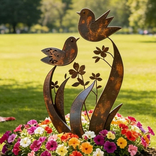 🔥Rustic Bird & Flower Metal Garden Stake