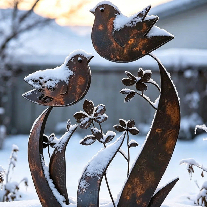 🔥Rustic Bird & Flower Metal Garden Stake