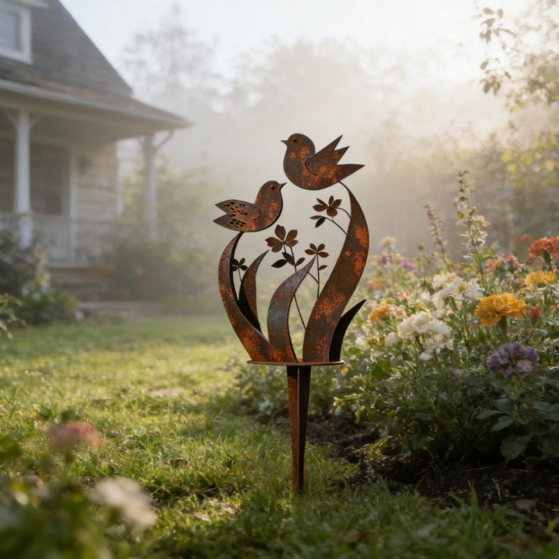 🔥Rustic Bird & Flower Metal Garden Stake