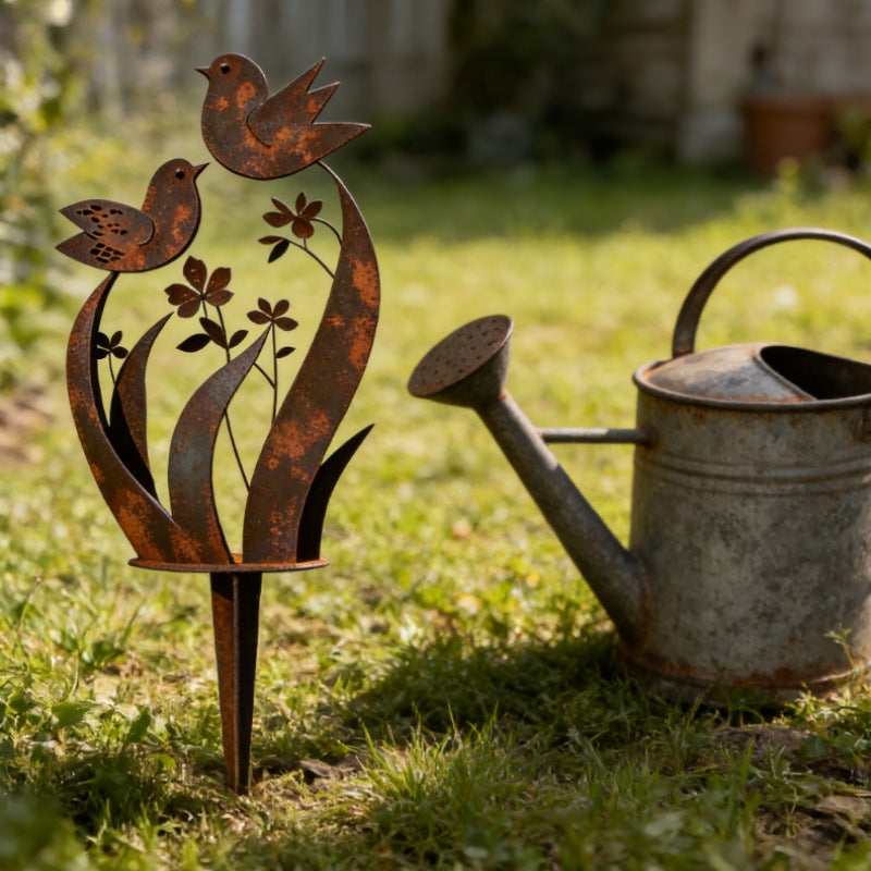 🔥Rustic Bird & Flower Metal Garden Stake
