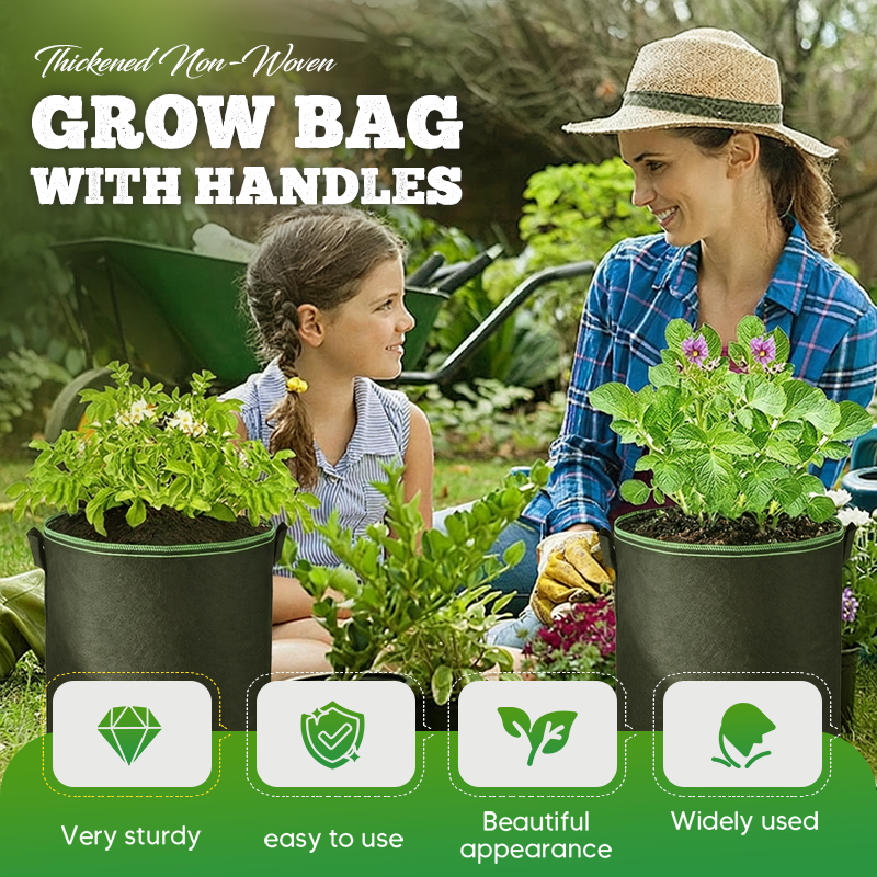 🌱👜 5-Pack Thickened Non-Woven Grow Bag With Handles – Heavy Duty, Breathable Fabric, Eco-Friendly, Large Capacity.