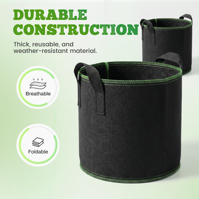🌱👜 5-Pack Thickened Non-Woven Grow Bag With Handles – Heavy Duty, Breathable Fabric, Eco-Friendly, Large Capacity.