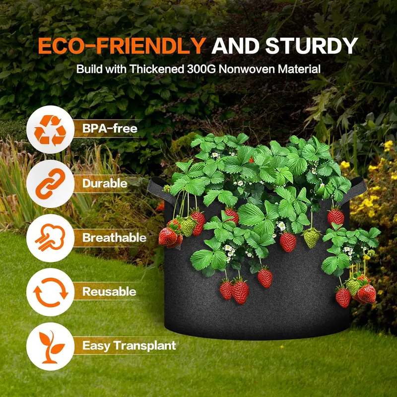 🌱👜 5-Pack Thickened Non-Woven Grow Bag With Handles – Heavy Duty, Breathable Fabric, Eco-Friendly, Large Capacity.
