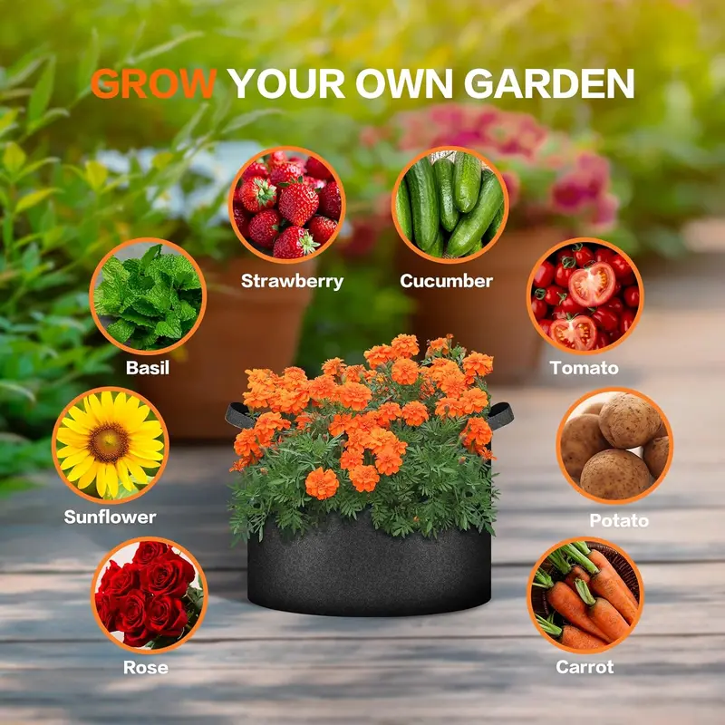 🌱👜 5-Pack Thickened Non-Woven Grow Bag With Handles – Heavy Duty, Breathable Fabric, Eco-Friendly, Large Capacity.