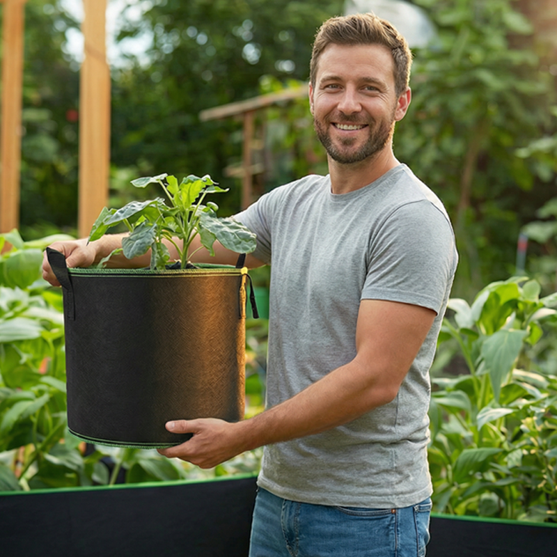 🌱👜 5-Pack Thickened Non-Woven Grow Bag With Handles – Heavy Duty, Breathable Fabric, Eco-Friendly, Large Capacity.