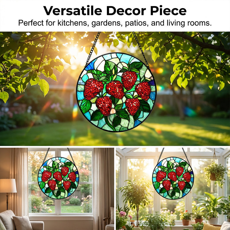 Stained Glass Strawberry Suncatcher for Window & Garden