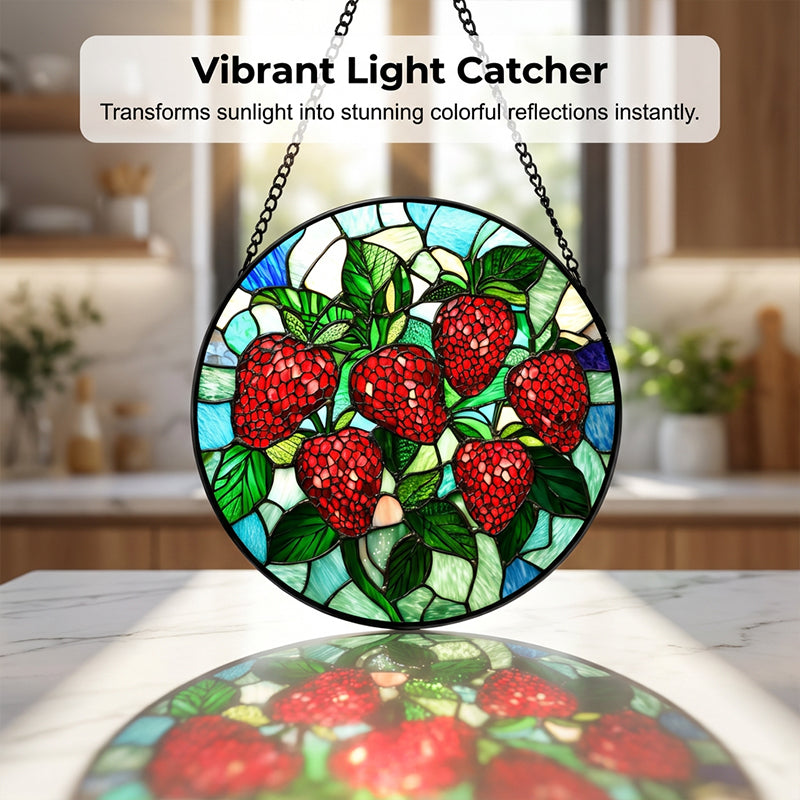 Stained Glass Strawberry Suncatcher for Window & Garden