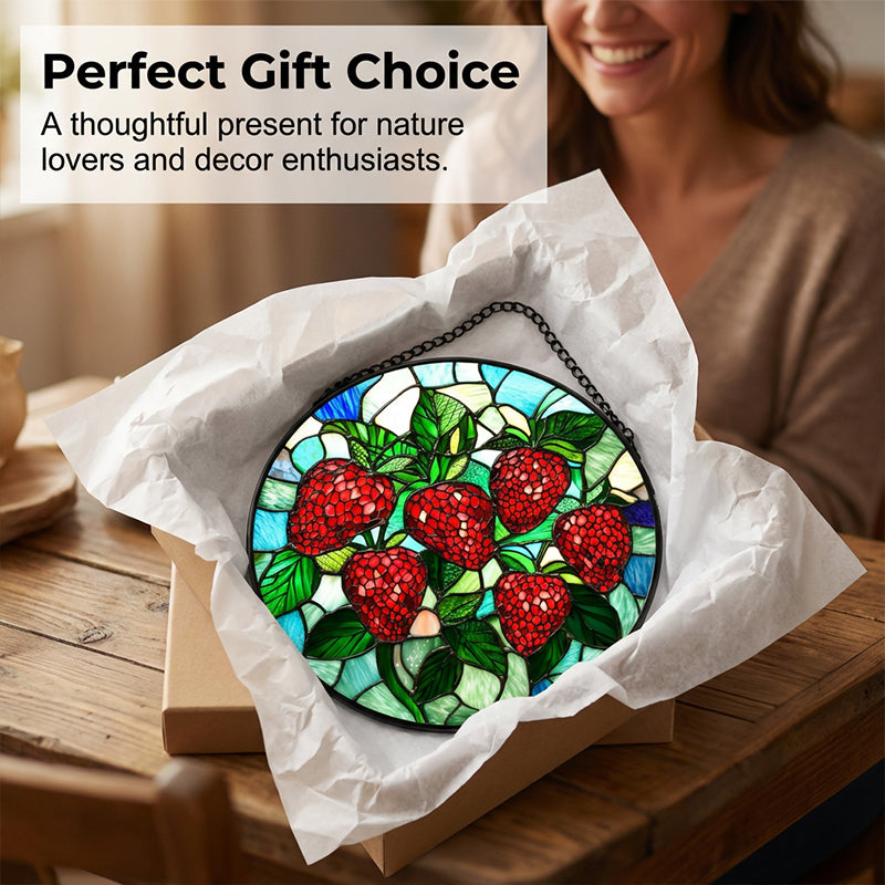 Stained Glass Strawberry Suncatcher for Window & Garden
