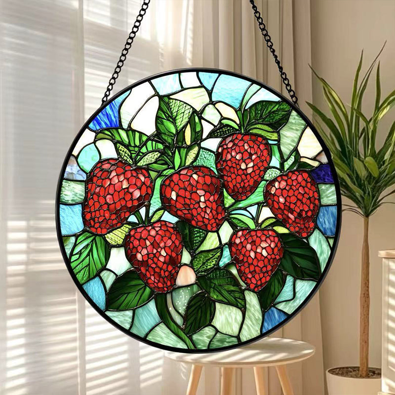 Stained Glass Strawberry Suncatcher for Window & Garden
