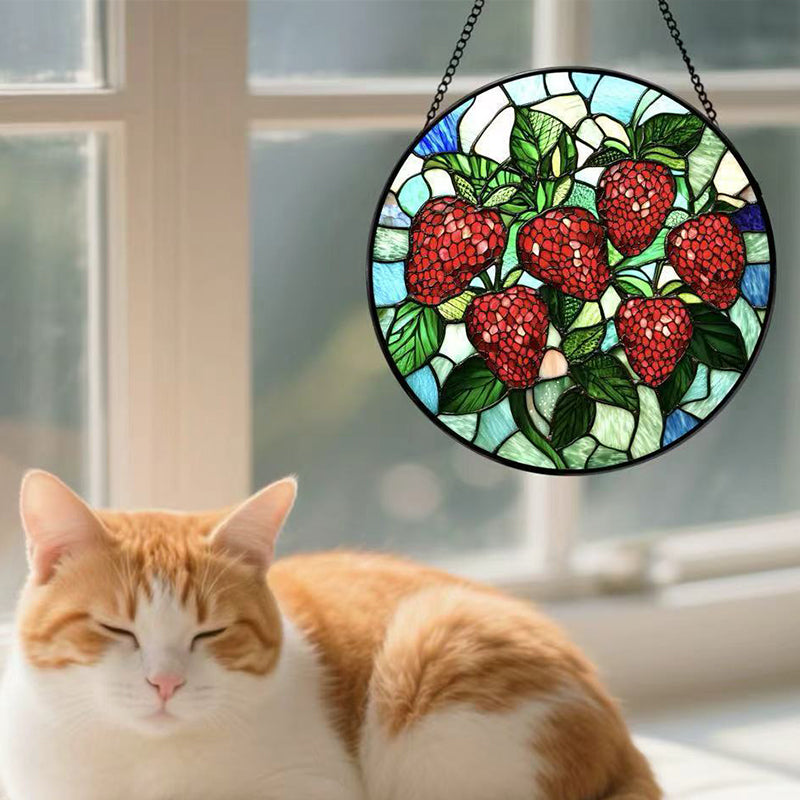 Stained Glass Strawberry Suncatcher for Window & Garden