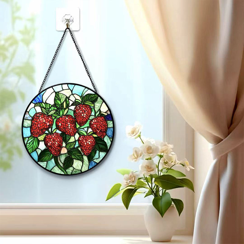 Stained Glass Strawberry Suncatcher for Window & Garden