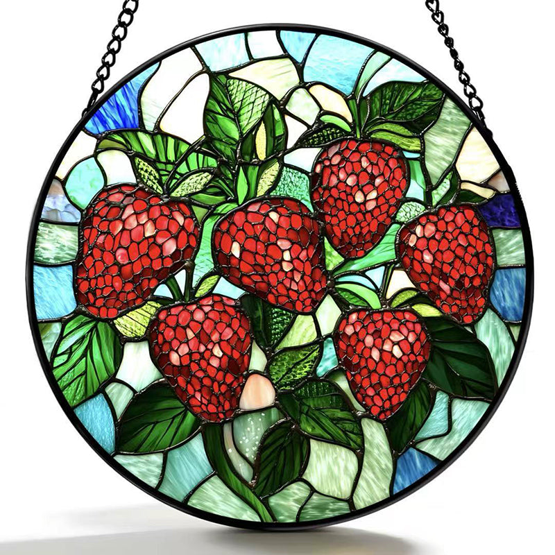 Stained Glass Strawberry Suncatcher for Window & Garden
