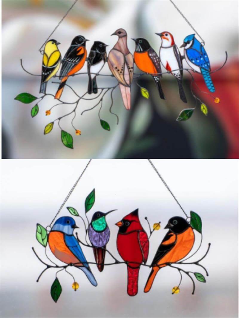 The Best Gift-Birds Stained  Window  Panel Hangings