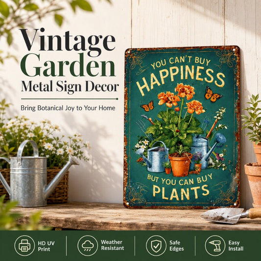 Vintage Garden Metal Sign with Plant Lover Quote